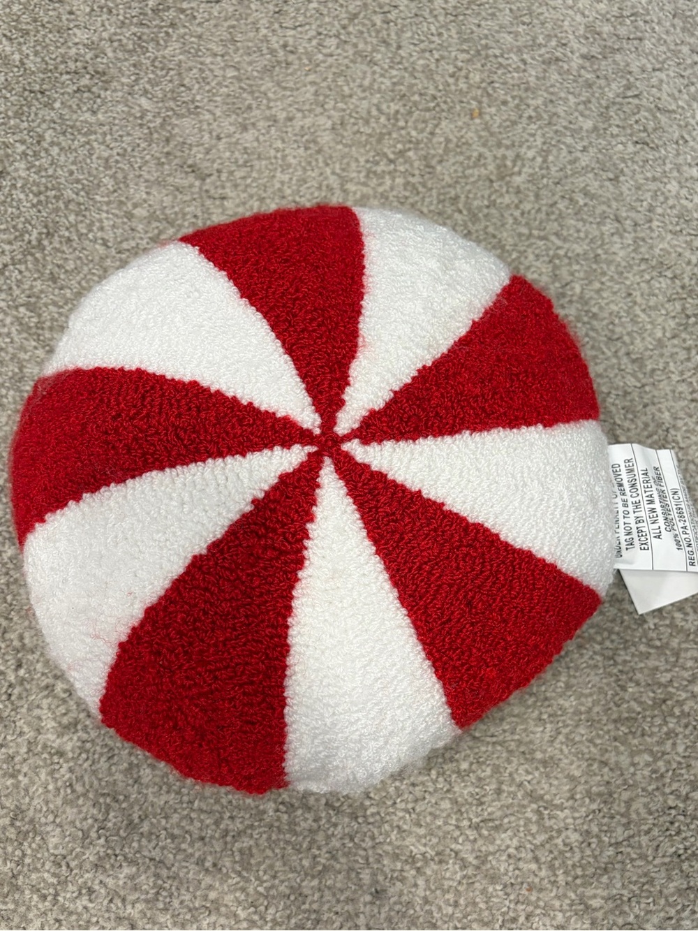 Red & White Peppermint Candy Christmas Throw Pillow 12x12 NWT Holiday Decor
